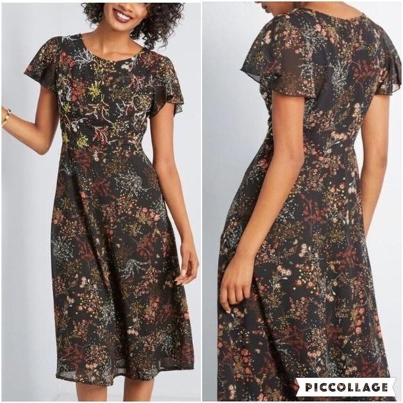 NWT ModCloth Embellished to Perfection Beaded Sequin Dress S Black Floral A Line - Picture 2 of 10